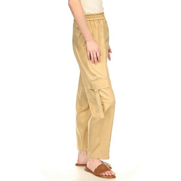 Michael Kors Satin Utility Cargo Pants Women’s Sz L Khaki pull on New - Picture 3 of 16